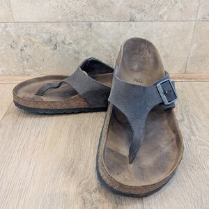 Birkenstock Dark Brown Leather Flip-Flops